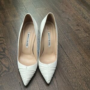 Manolo Blahnik White Stiletto Heels with Textured Design
